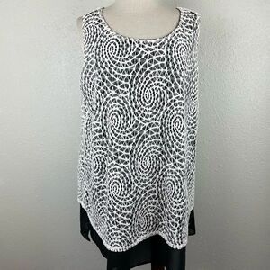 Shannon Ford Sleeveless White Lace Over Black Top Size 1X EUC